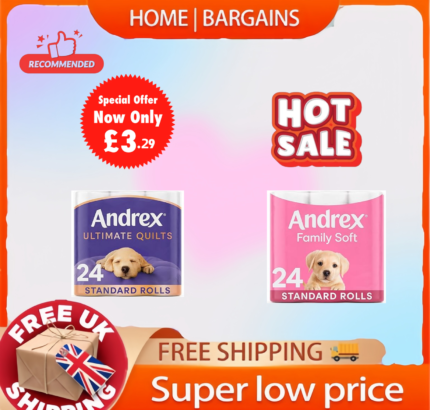 Andrex Ultimate Quilts Toilet Tissue 24 Standard Rolls, Air Pocket Technology for Soft, Thick Sheets (Previously Andrex Supreme Quilts) - 24 Toilet Rolls