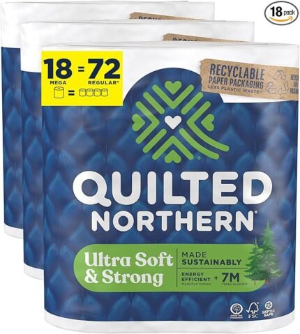 Quilted Northern Ultra Soft & Strong Toilet Paper, 18 Mega Rolls = 72 Regular Rolls, 5X Stronger, Premium Soft Toilet Tissue with Recyclable Paper Packaging